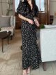 画像5: Women's Floral puff sleeve V-neck long maxi dress　フラワーチューリッププリントVネックマキシロング丈ワンピース ドレス (5)