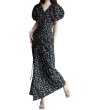 画像1: Women's Floral puff sleeve V-neck long maxi dress　フラワーチューリッププリントVネックマキシロング丈ワンピース ドレス (1)