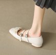 画像4: Pearl Flower Double Fairy Flat Mary Jane Pumps Shoes　 パールフラワー付きダブルストラップ フェアリーフラットメリージェーンパンプスバレーシューズ (4)