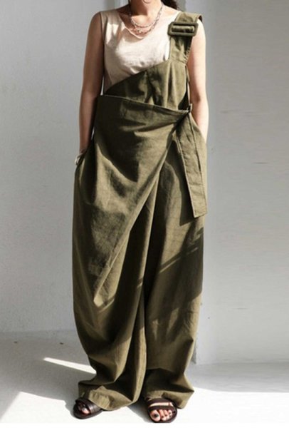 画像1: Women's One-shoulder fashion loose overalls casual jumpsuit 　  ワンショルダールーズオーバーオールジャンプスーツつなぎ (1)