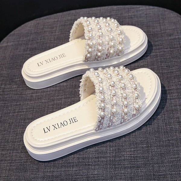 画像4: Women's  Pearl & fringe platform sandals slippers　ユニセックスプラットフォーム厚底パール＆フリンジサンダルスリッパ  (4)