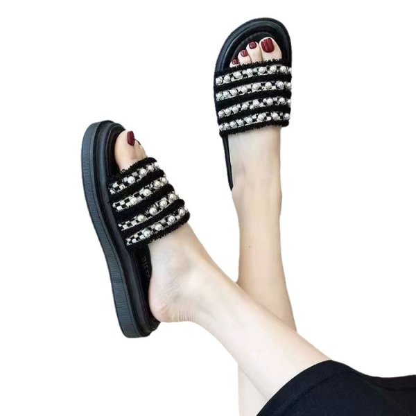 画像5: Women's  Pearl & fringe platform sandals slippers　ユニセックスプラットフォーム厚底パール＆フリンジサンダルスリッパ  (5)