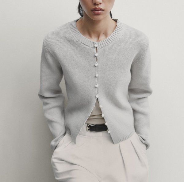 画像1: Women's French fashion stylish buttoned short round neck knit cardigan jacket  knit　おしゃれボタンフレンチカーディガンニット (1)