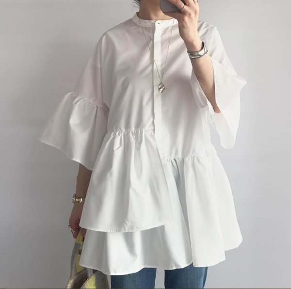 画像8: Women's Bell sleeve loose mid-length blouse shirt blouse 　ベルスリーブルーズミドル丈ブラウスシャツブラウス (8)