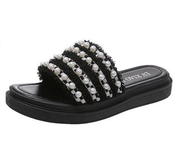 画像1: Women's  Pearl & fringe platform sandals slippers　ユニセックスプラットフォーム厚底パール＆フリンジサンダルスリッパ  (1)