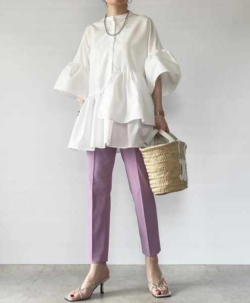 画像5: Women's Bell sleeve loose mid-length blouse shirt blouse 　ベルスリーブルーズミドル丈ブラウスシャツブラウス (5)
