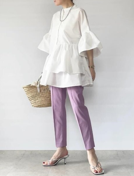 画像1: Women's Bell sleeve loose mid-length blouse shirt blouse 　ベルスリーブルーズミドル丈ブラウスシャツブラウス (1)