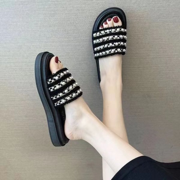 画像7: Women's  Pearl & fringe platform sandals slippers　ユニセックスプラットフォーム厚底パール＆フリンジサンダルスリッパ  (7)
