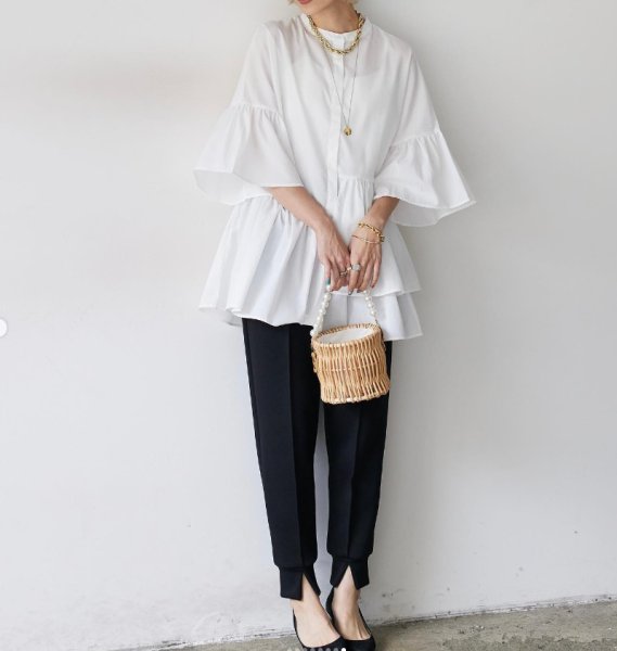 画像9: Women's Bell sleeve loose mid-length blouse shirt blouse 　ベルスリーブルーズミドル丈ブラウスシャツブラウス (9)