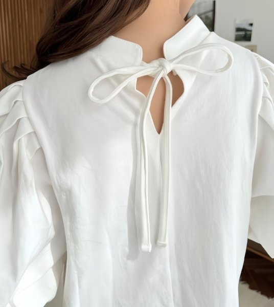 画像7: Lantern sleeve pullover short-sleeved T-shirt with ribbon on the back　ランタンスリーブ後ろリボン縛りプルオーバー半袖Tシャツ (7)