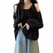 画像1: Women's Off-the-shoulder long-sleeved chiffon  shirt blouse 　オフショルダーシフォン長袖シャツブラウスTシャツプラスサイズあり (1)