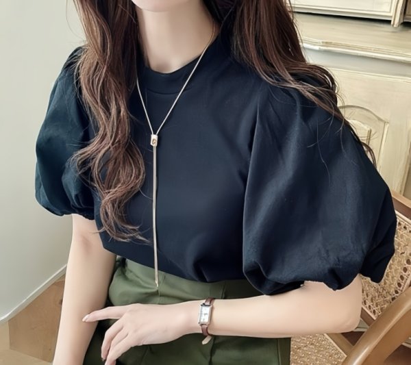 画像8: Lantern sleeve pullover short-sleeved T-shirt with ribbon on the back　ランタンスリーブ後ろリボン縛りプルオーバー半袖Tシャツ (8)