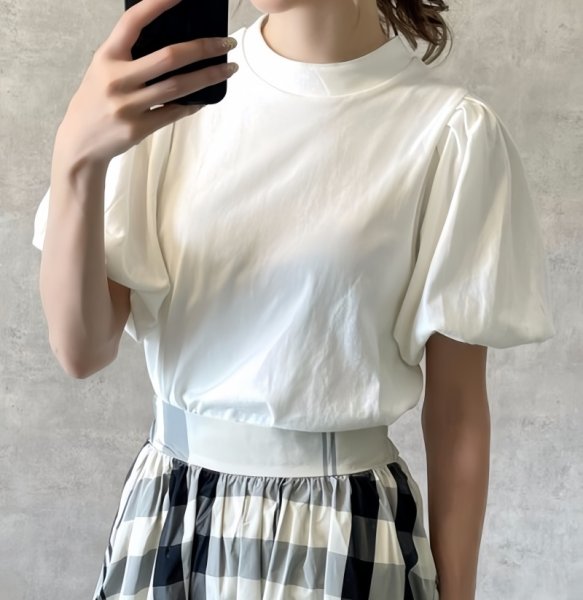 画像6: Lantern sleeve pullover short-sleeved T-shirt with ribbon on the back　ランタンスリーブ後ろリボン縛りプルオーバー半袖Tシャツ (6)