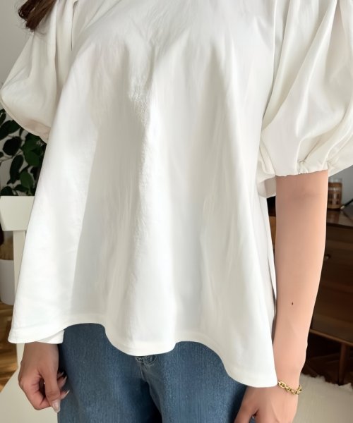 画像5: Lantern sleeve pullover short-sleeved T-shirt with ribbon on the back　ランタンスリーブ後ろリボン縛りプルオーバー半袖Tシャツ (5)