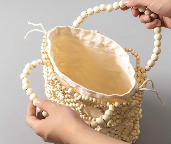 画像11: Wooden bead contrast color handmade tote bag　木製ビーズコントラストカラー ハンドメイドトートバッグ (11)