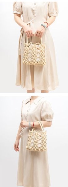 画像6: Wooden bead contrast color handmade tote bag　木製ビーズコントラストカラー ハンドメイドトートバッグ (6)