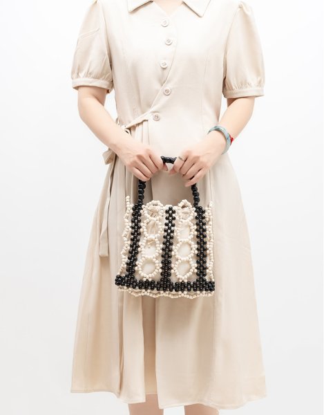 画像5: Wooden bead contrast color handmade tote bag　木製ビーズコントラストカラー ハンドメイドトートバッグ (5)