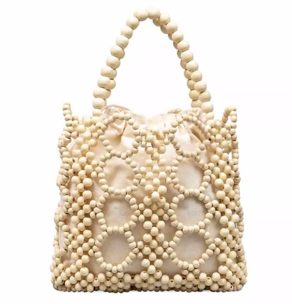 画像1: Wooden bead contrast color handmade tote bag　木製ビーズコントラストカラー ハンドメイドトートバッグ (1)