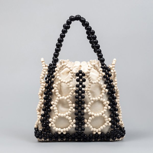 画像3: Wooden bead contrast color handmade tote bag　木製ビーズコントラストカラー ハンドメイドトートバッグ (3)