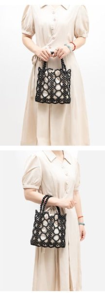 画像7: Wooden bead contrast color handmade tote bag　木製ビーズコントラストカラー ハンドメイドトートバッグ (7)