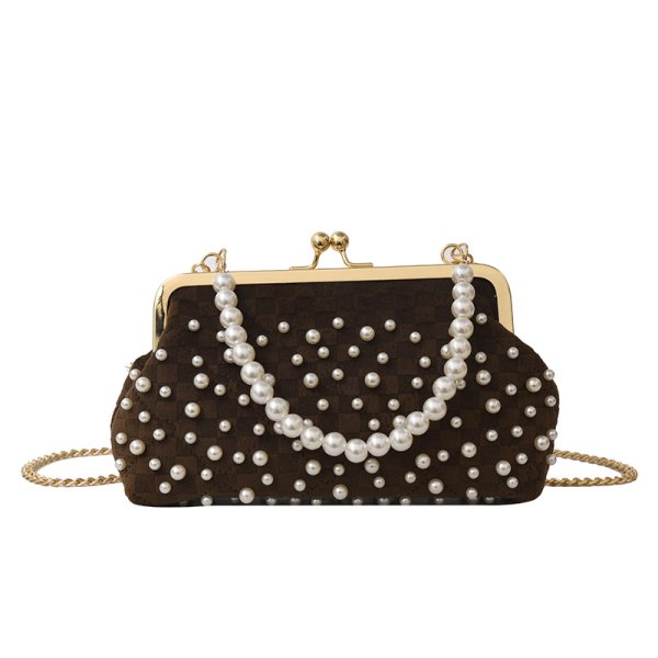 画像1: Quilted chain shoulder tote crossbody bag with pearls　パール付きチェーンショルダーパールハンドルトートクロスボディバッグ (1)