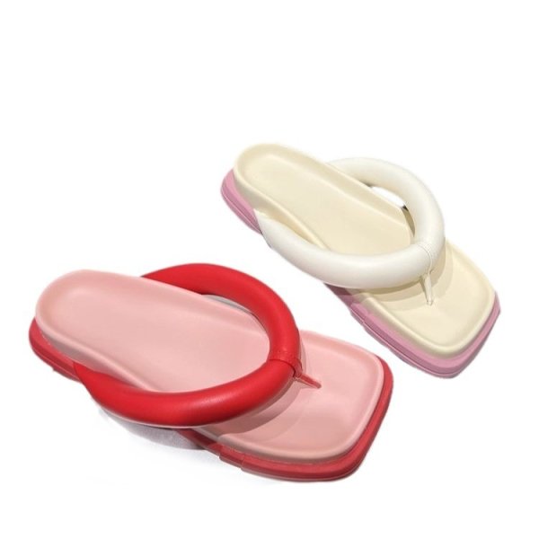 画像6: square-toed color-blocked sandals flip-flops ユニセックスプラットフォーム厚底スクエアトゥカラーブロックサンダルスリッパ  (6)