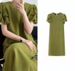 画像1: Women's Floral puff sleeve one-piece dress 　パフスリーブ ひざ下丈半袖ワンピースドレス (1)