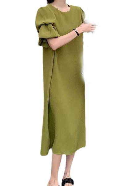 画像11: Women's Floral puff sleeve one-piece dress 　パフスリーブ ひざ下丈半袖ワンピースドレス (11)