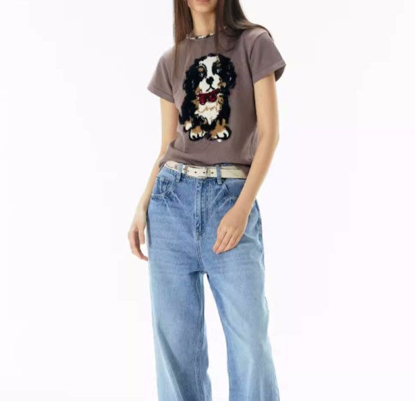 画像4: puppy print straight shoulder short-sleeve T-shirt　子犬パピープリントストレートショルダー半袖Tシャツ (4)