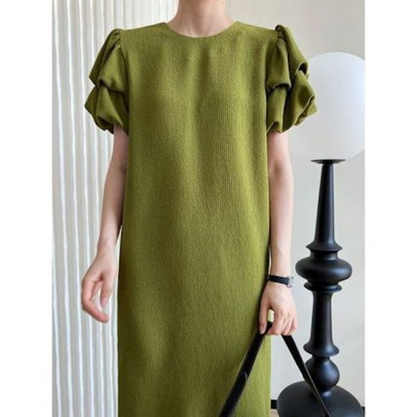 画像5: Women's Floral puff sleeve one-piece dress 　パフスリーブ ひざ下丈半袖ワンピースドレス (5)