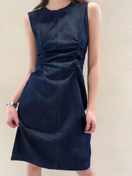 画像2: Women's Sleeveless denim dress one-piece 　ノースリーブ デニムワンピースドレス (2)
