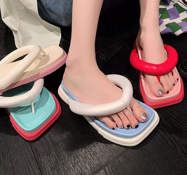 画像7: square-toed color-blocked sandals flip-flops ユニセックスプラットフォーム厚底スクエアトゥカラーブロックサンダルスリッパ  (7)