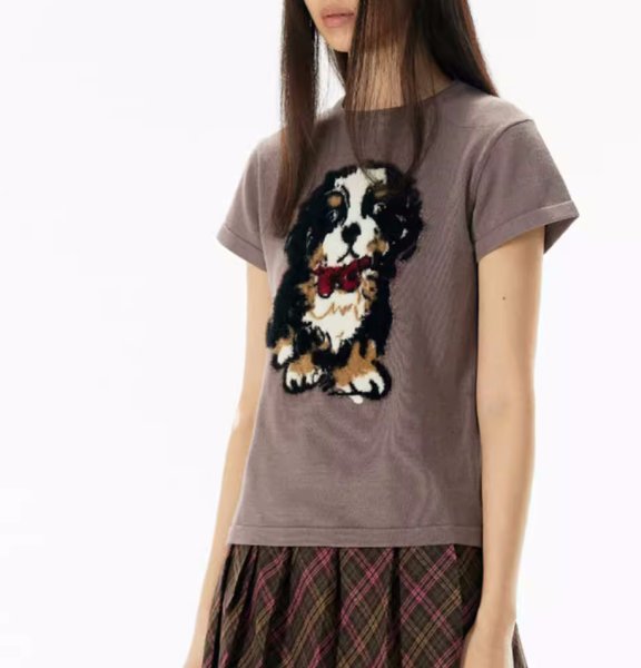 画像6: puppy print straight shoulder short-sleeve T-shirt　子犬パピープリントストレートショルダー半袖Tシャツ (6)