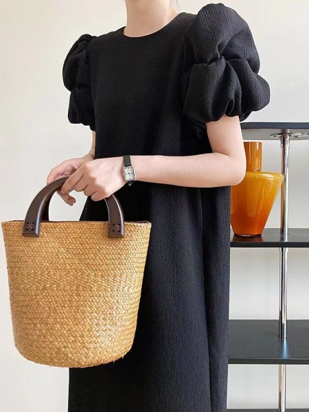 画像10: Women's Floral puff sleeve one-piece dress 　パフスリーブ ひざ下丈半袖ワンピースドレス (10)