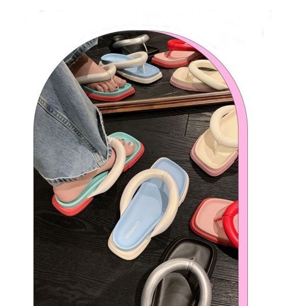 画像8: square-toed color-blocked sandals flip-flops ユニセックスプラットフォーム厚底スクエアトゥカラーブロックサンダルスリッパ  (8)