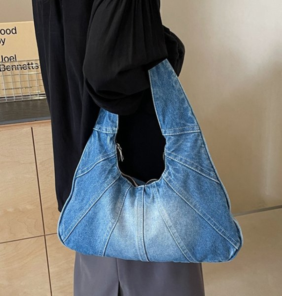 画像10: Splicing Croissant Denim Underarm Tote Shoulder  Bag　スプライシングクロワッサンデニムアンダーアームトートショルダーバッグ (10)