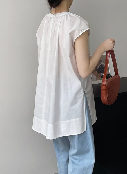画像7: Women's Round neck sleeveless mid-length clean shirt blouse 　ノースリーブラウンドネックミドル丈シャツブラウスTシャツ (7)