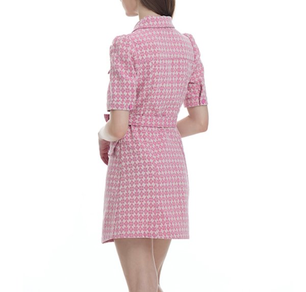 画像6: Women's Single-breasted flower block design short sleeve dress one-piece  　フラワーブロックミニ半袖ワンピースドレス (6)