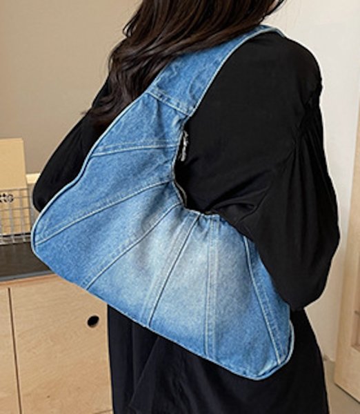 画像6: Splicing Croissant Denim Underarm Tote Shoulder  Bag　スプライシングクロワッサンデニムアンダーアームトートショルダーバッグ (6)