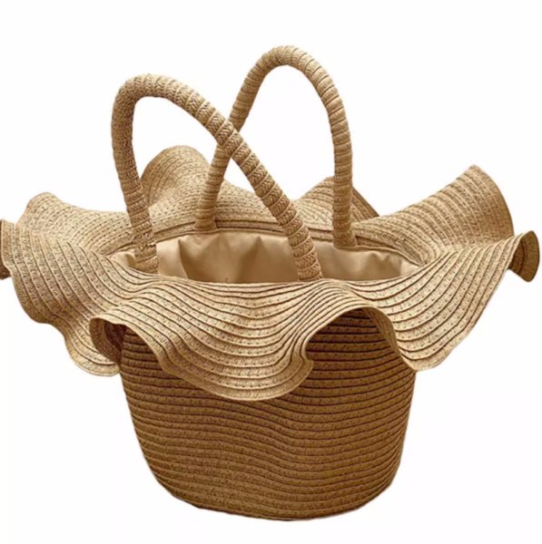 画像12: Frilled straw basket tote bag　フリルストロー籠かごトートバッグビーチバッグ (12)