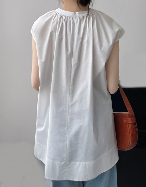 画像9: Women's Round neck sleeveless mid-length clean shirt blouse 　ノースリーブラウンドネックミドル丈シャツブラウスTシャツ (9)