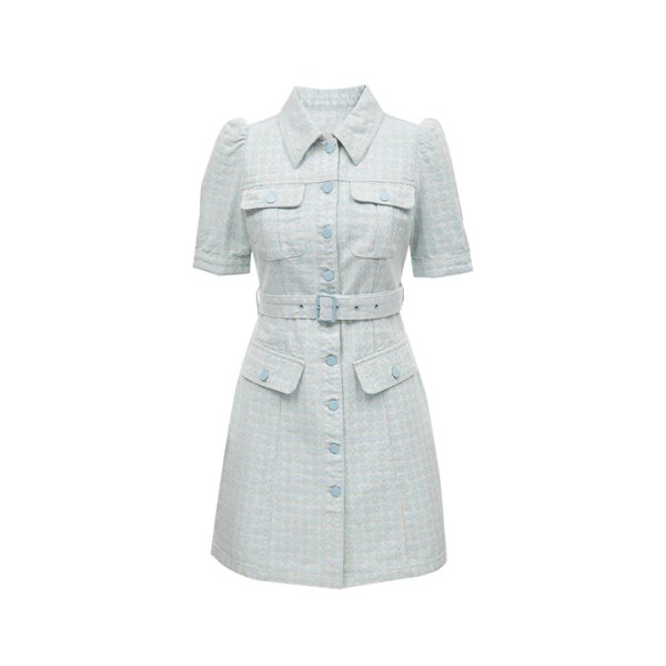 画像9: Women's Single-breasted flower block design short sleeve dress one-piece  　フラワーブロックミニ半袖ワンピースドレス (9)