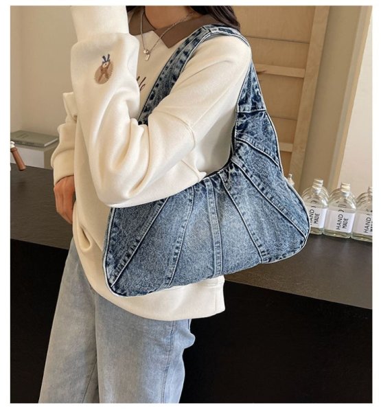 画像8: Splicing Croissant Denim Underarm Tote Shoulder  Bag　スプライシングクロワッサンデニムアンダーアームトートショルダーバッグ (8)