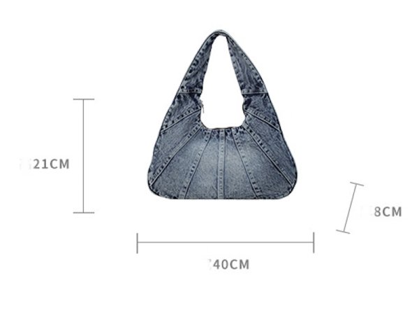 画像11: Splicing Croissant Denim Underarm Tote Shoulder  Bag　スプライシングクロワッサンデニムアンダーアームトートショルダーバッグ (11)