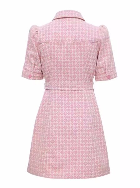 画像8: Women's Single-breasted flower block design short sleeve dress one-piece  　フラワーブロックミニ半袖ワンピースドレス (8)