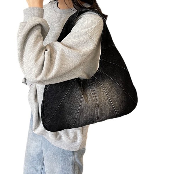 画像9: Splicing Croissant Denim Underarm Tote Shoulder  Bag　スプライシングクロワッサンデニムアンダーアームトートショルダーバッグ (9)