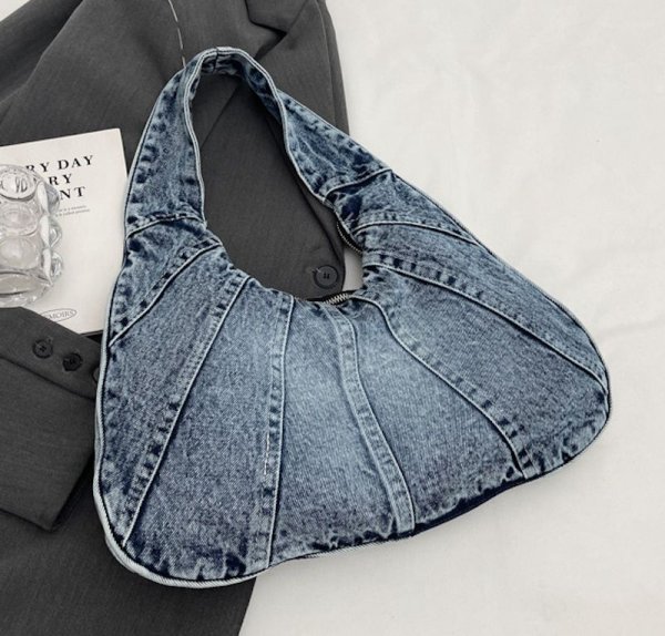 画像3: Splicing Croissant Denim Underarm Tote Shoulder  Bag　スプライシングクロワッサンデニムアンダーアームトートショルダーバッグ (3)
