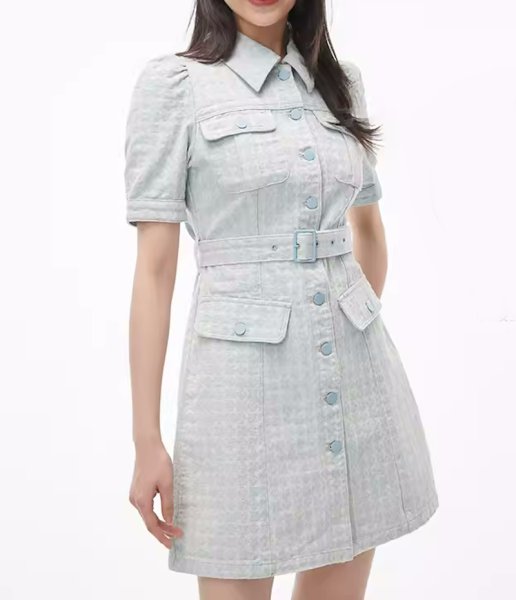 画像2: Women's Single-breasted flower block design short sleeve dress one-piece  　フラワーブロックミニ半袖ワンピースドレス (2)