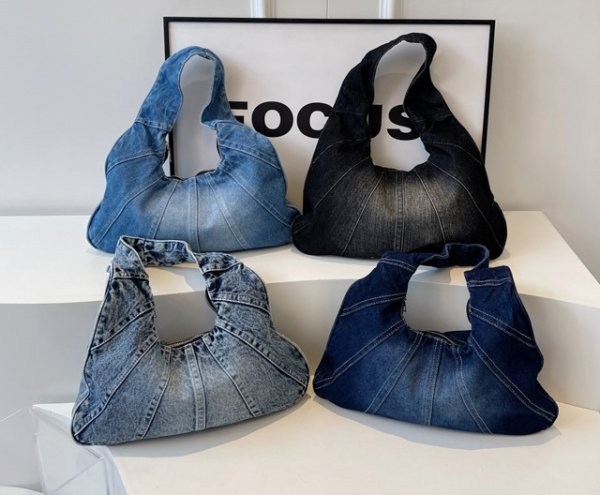 画像5: Splicing Croissant Denim Underarm Tote Shoulder  Bag　スプライシングクロワッサンデニムアンダーアームトートショルダーバッグ (5)