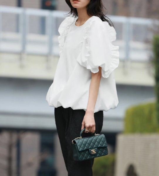 画像8: Women's Cuffs Ruffle Balloon T-shirt　カフ フリルフバルーンプルオーバー半袖Tシャツ (8)